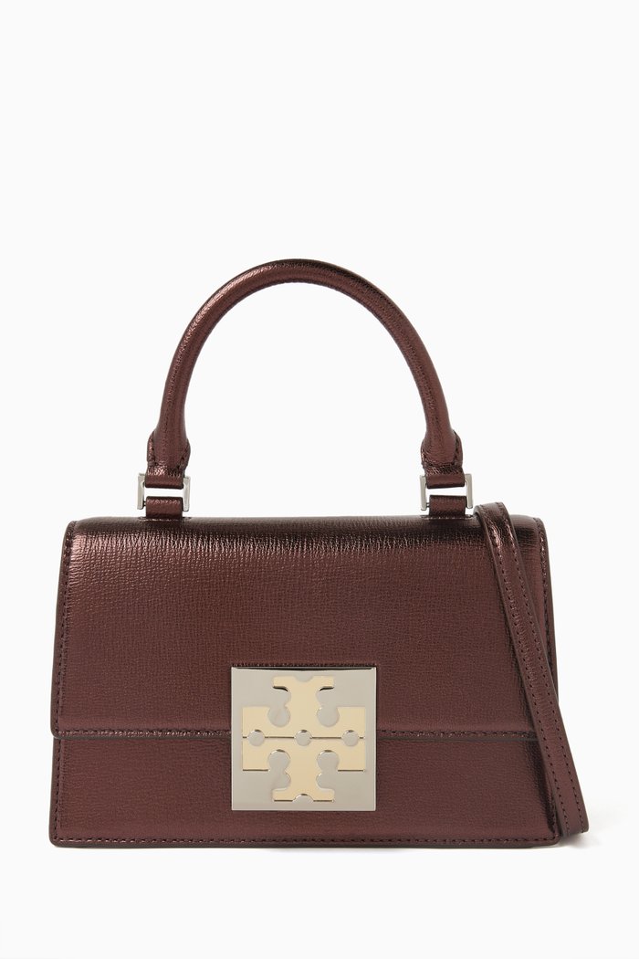 

Mini Bon Bon Top-Handle Bag in Metallic Leather, Burgundy