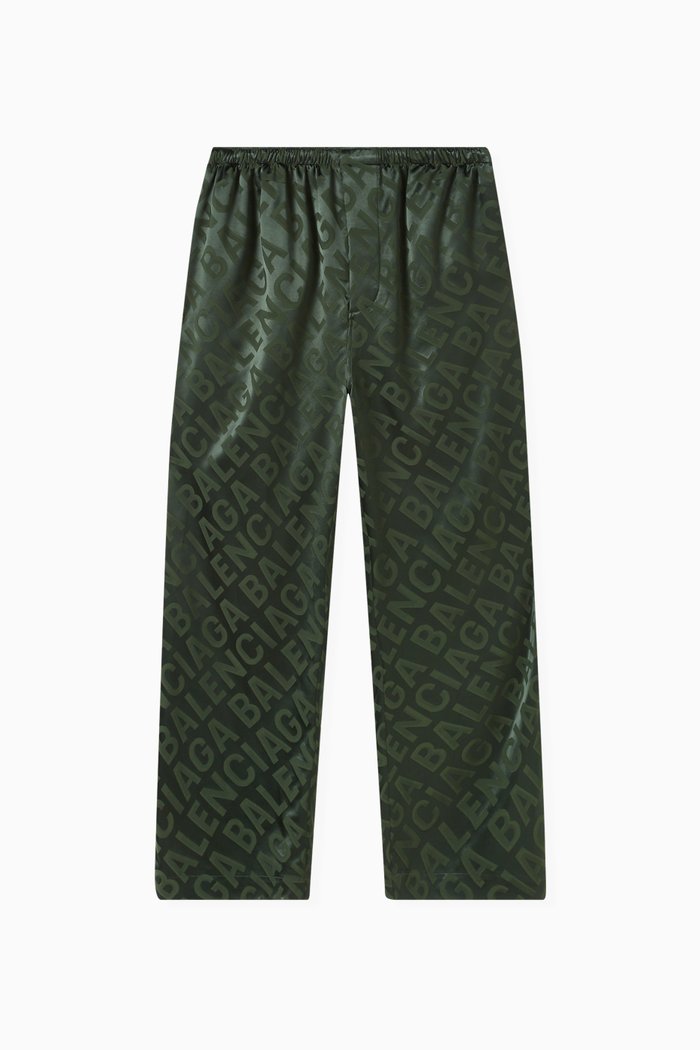 Unisex All-over Logo Pyjama Pants in Jacquard, Green