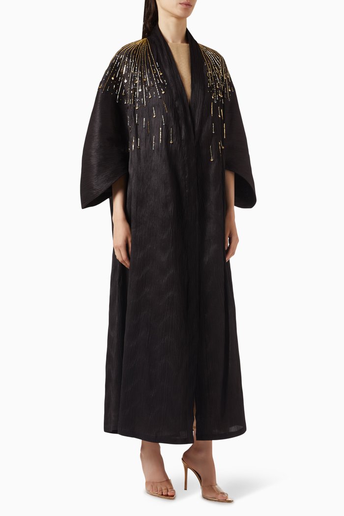 

Handy Embellished Abaya Set in Taffeta, Black