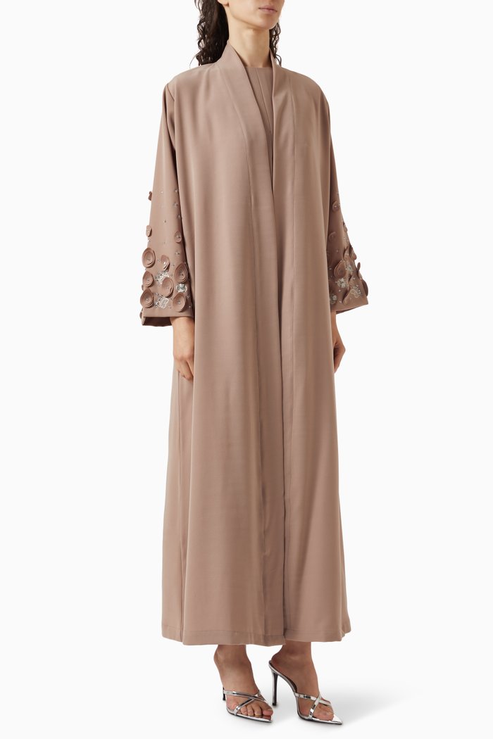 

Lily Embellished Abaya Set in Crepe, Neutral