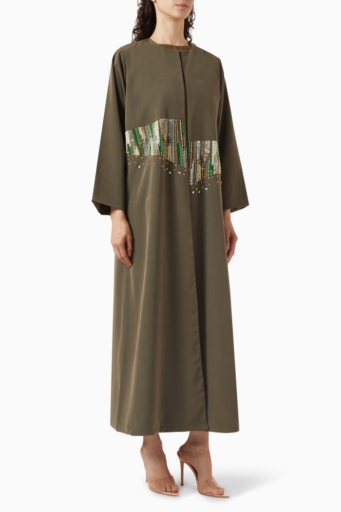 

Camellia Abaya Set in Washed Kattan, Green