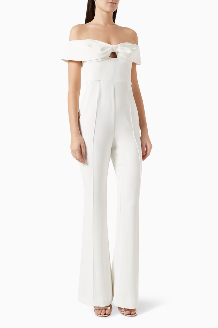 

Off-shoulder Bow Jumpsuit in Crepe, White