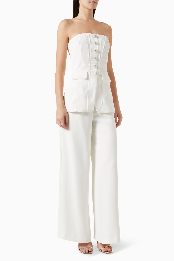 Bandeau Jumpsuit in Crepe, White