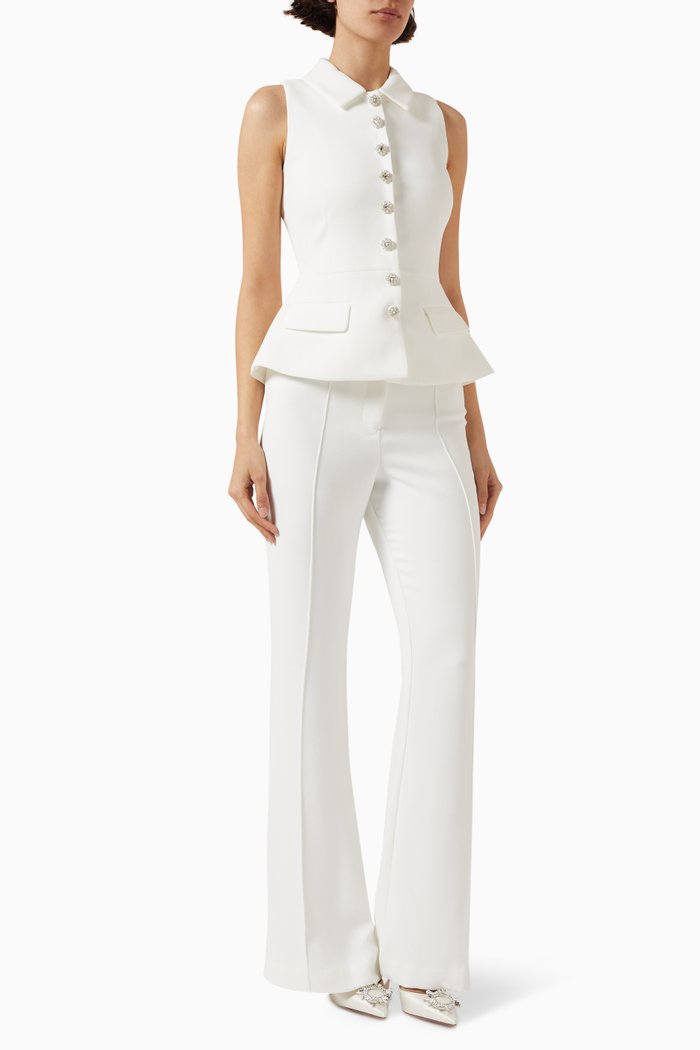 

Collared Jumpsuit in Crepe, White
