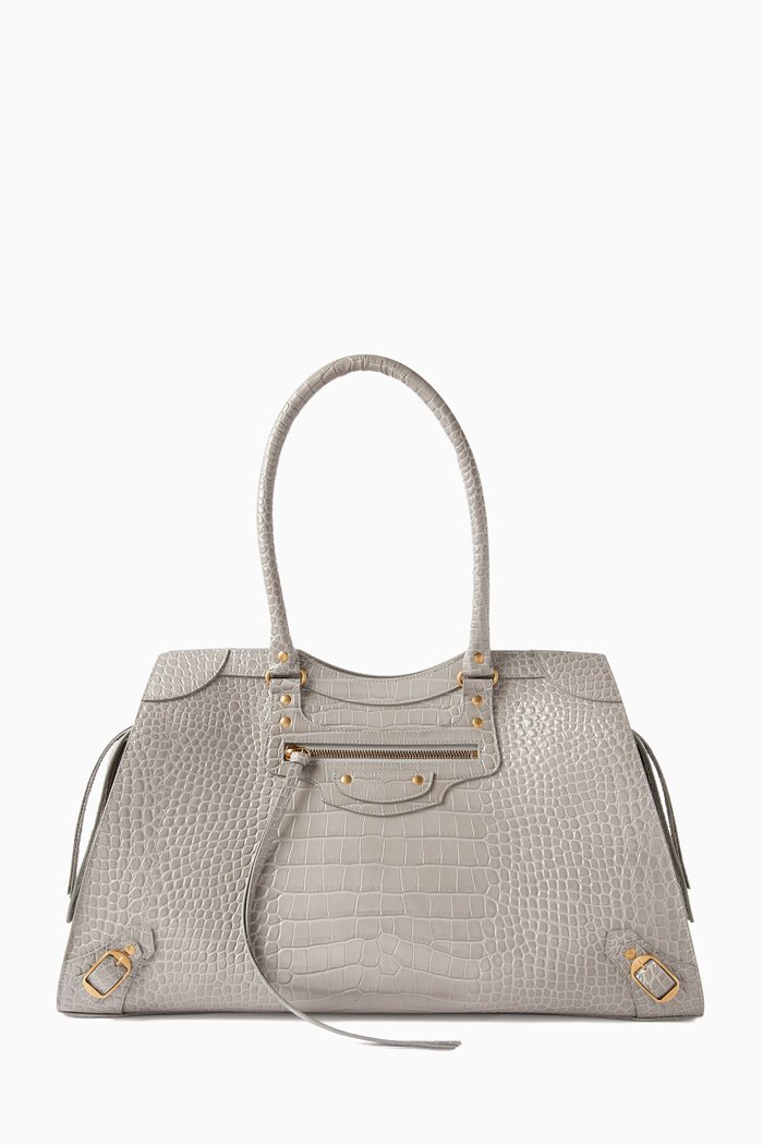 

Neo Classic Large Top Handle Bag in Croc-embossed Leather, Grey