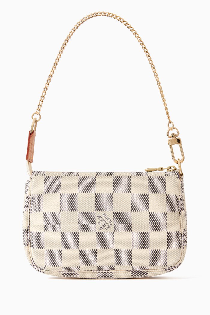 

Mini Pochette Accessoires Bag in Damier Azur Canvas, White
