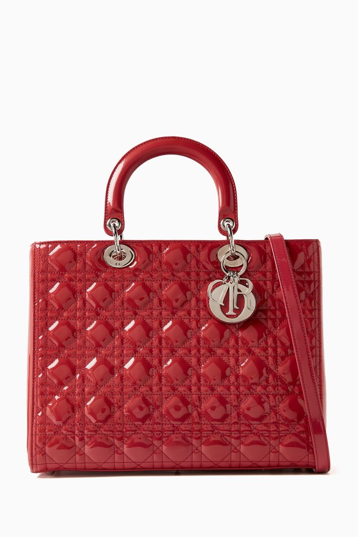 

Large Lady Dior Top-handle Bag in Cannage Patent Leather, Red