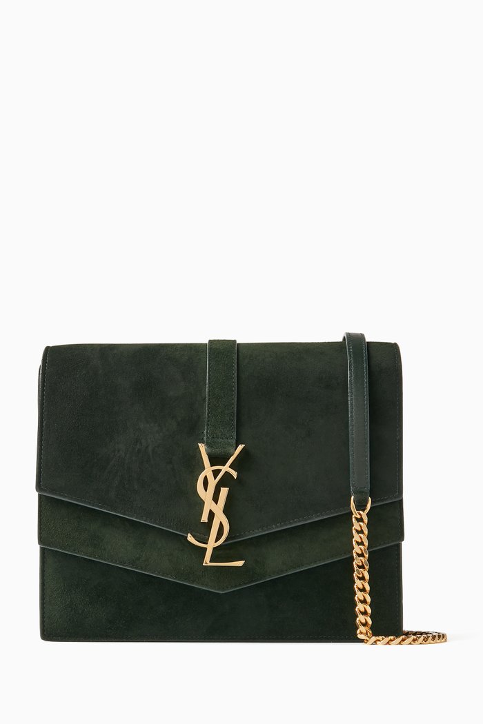 Medium Sulpice Shoulder Bag in Suede, Green