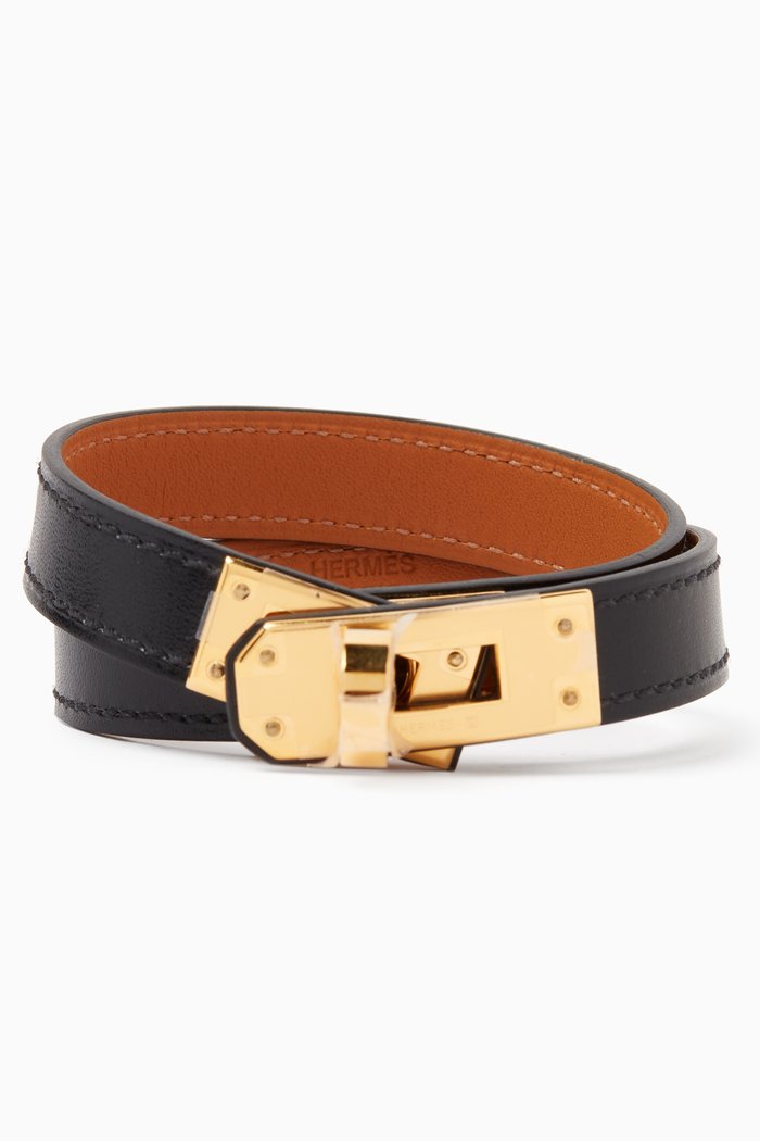 

Unused Kelly Double Tour Bracelet in Leather & Gold Hardware, Black