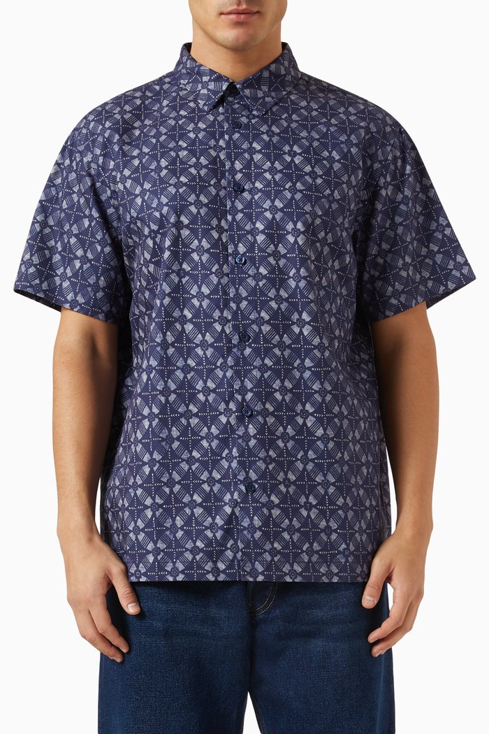 

Bruce Block Print Shirt in Cotton-tencel Blend, Blue