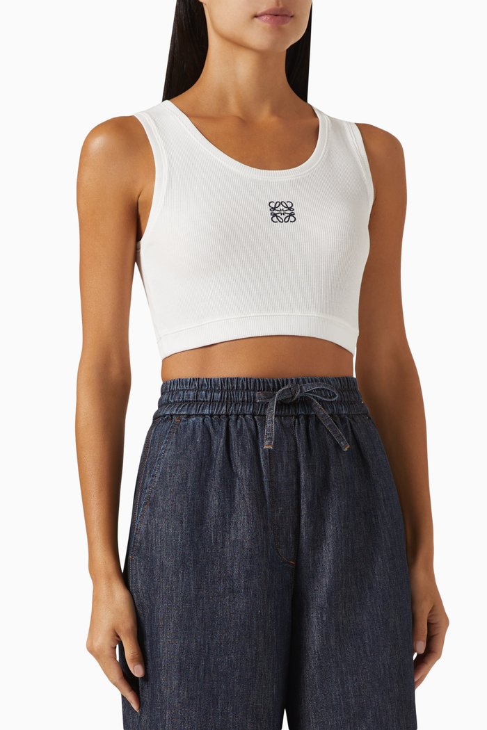 

Anagram Cropped Tank Top in Cotton, White