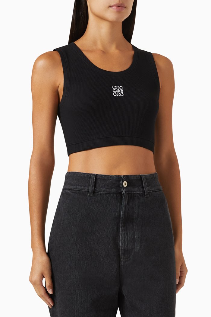 

Anagram Cropped Tank Top in Cotton, Black
