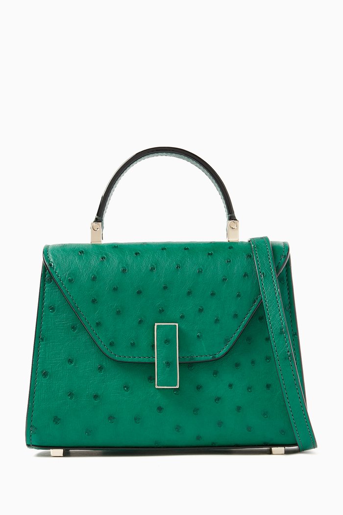 

Iside Ostrich Top Handle Micro Bag in Leather, Green
