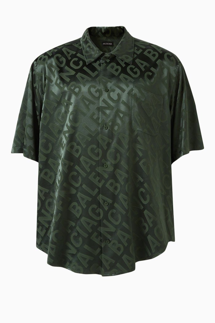 Unisex All-over Logo Minimal Shirt in Jacquard, Green