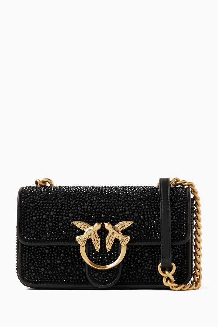 

Mini Love One Rhinestone Bag in Suede, Black