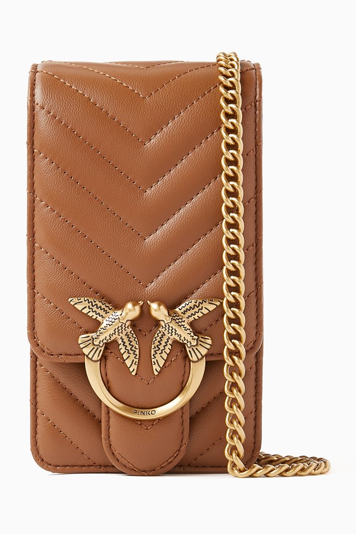 

Love One Chevron-quilted Phone Bag in Nappa Leather, Brown