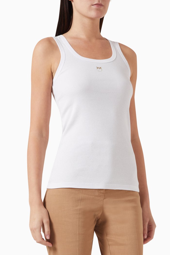 

Love Bird Embroidery Tank Top in Cotton, White