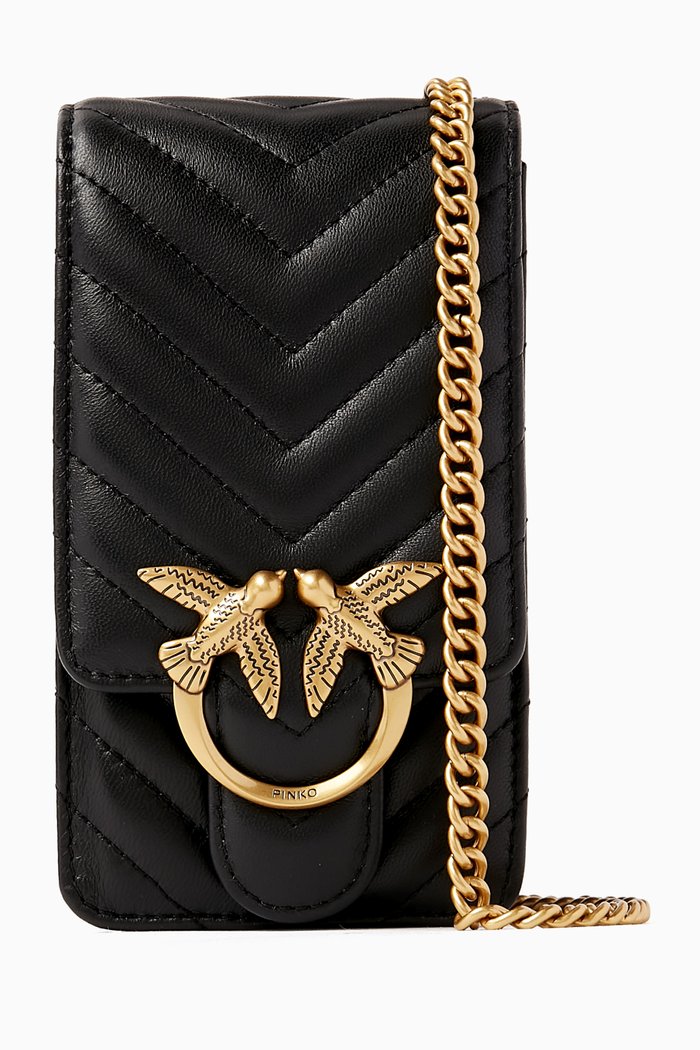 

Love One Chevron-quilted Phone Bag in Nappa Leather, Black