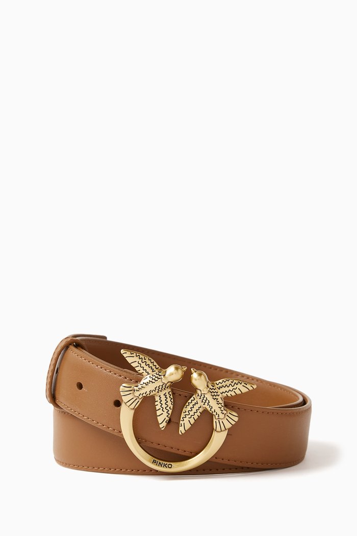 

Thin Love Birds Belt in Leather, Brown