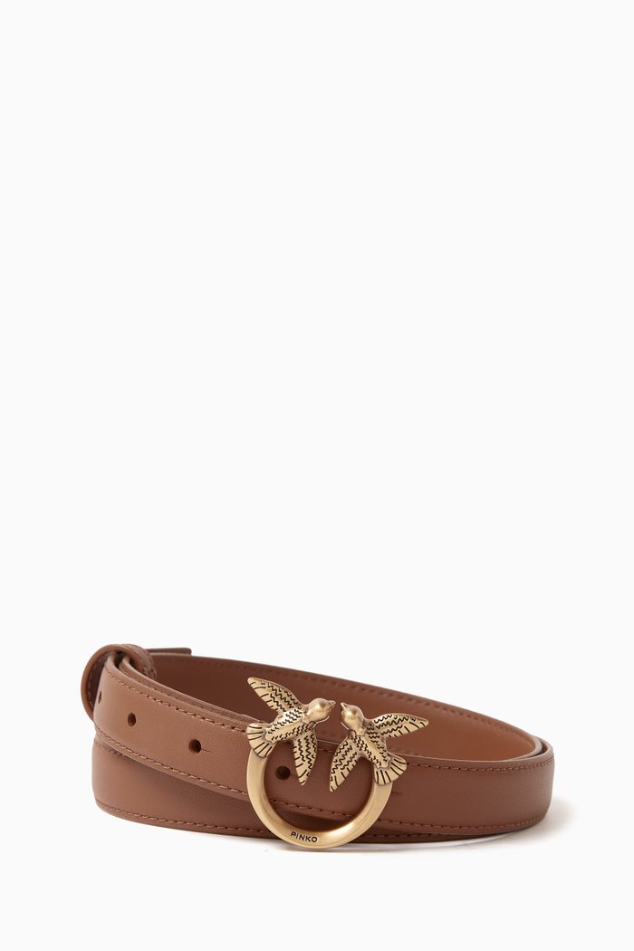 

Thin Love Birds Belt in Leather, Brown