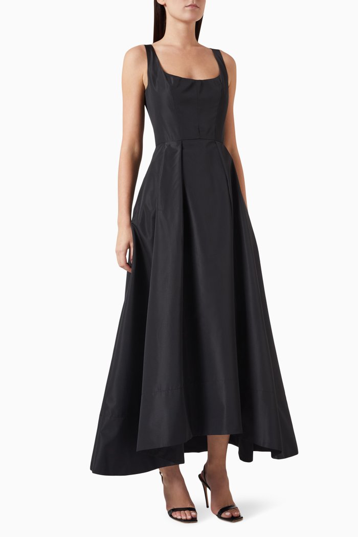 

Sleeveless Midi Dress in Taffeta, Black