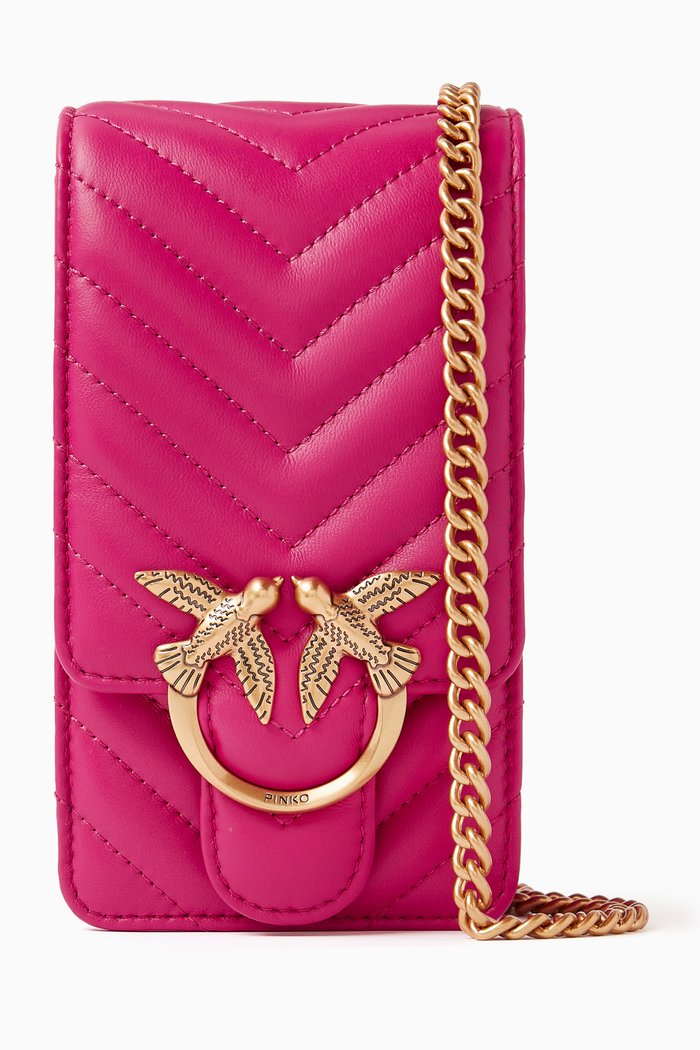 

Love One Chevron-quilted Phone Bag in Nappa Leather, Pink