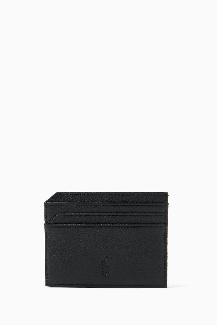 

Small Card Holder in Pebbled Leather, Black