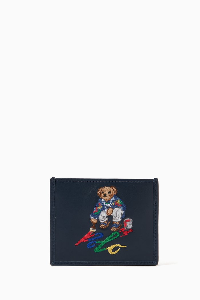 

Polo Bear Card Holder in Leather, Blue