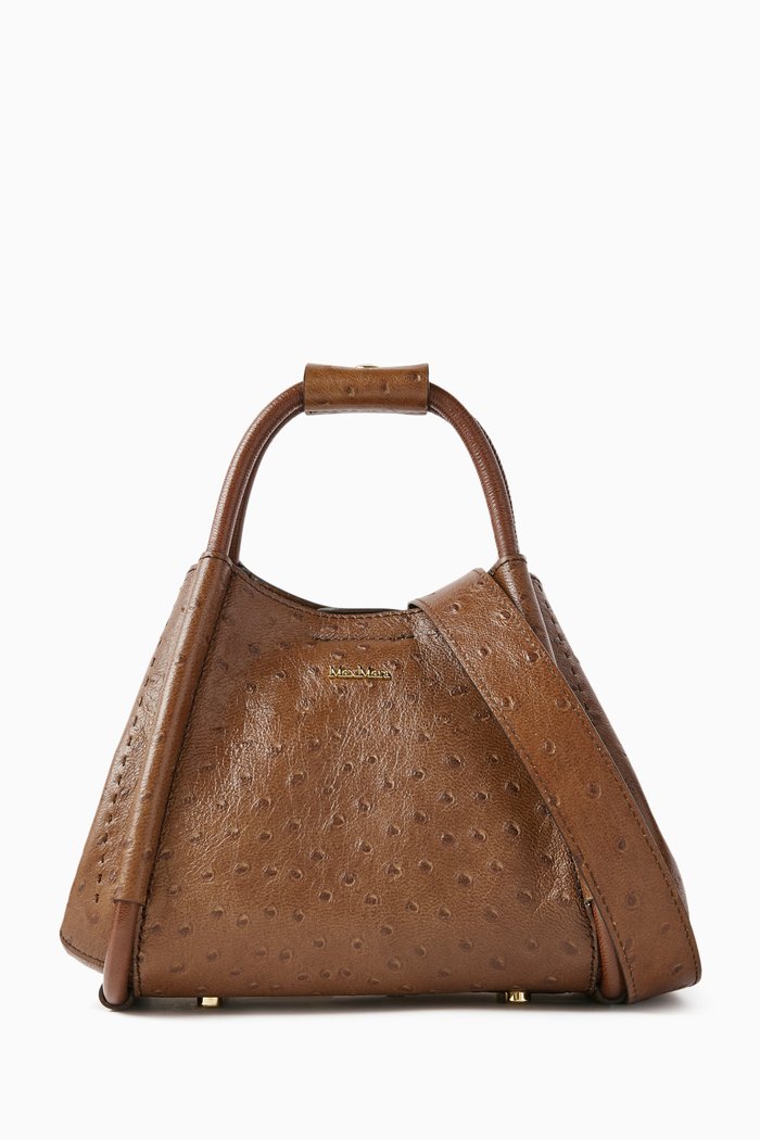 

Small Marine Tote Bag in Ostrich-embossed Leather, Brown