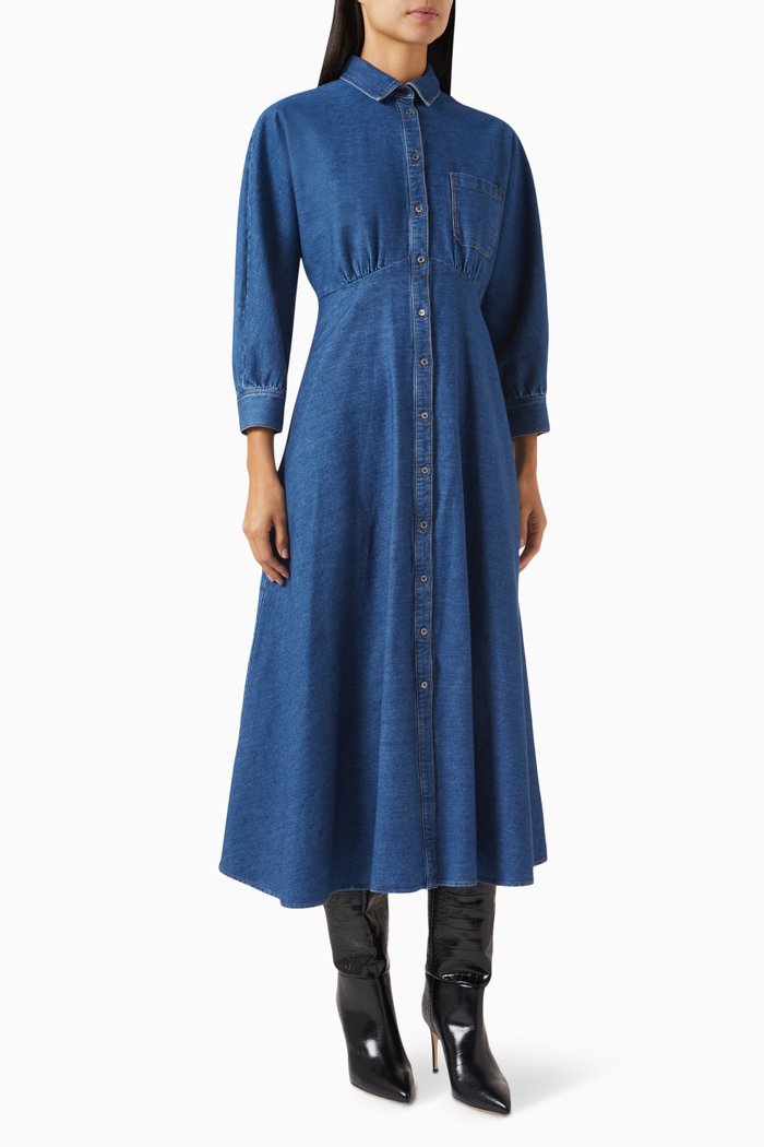 Yemen Shirt Midi Dress in Denim, Blue