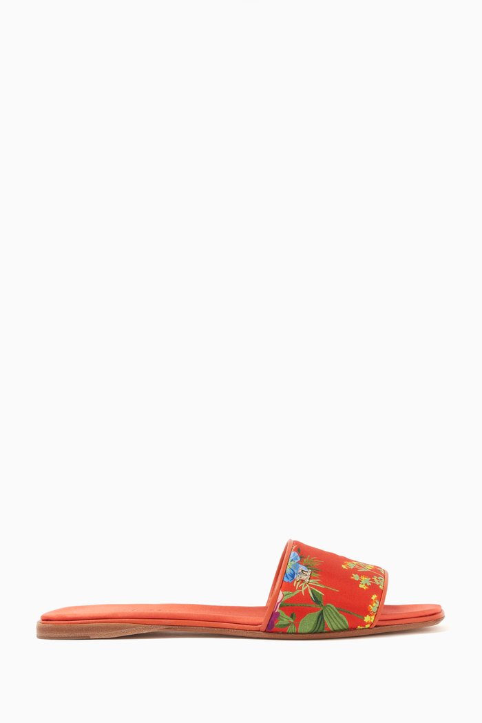 

Titty Printed Slide Sandals in Silk, Orange