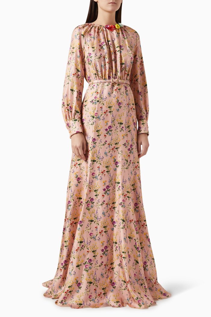 Helier Maxi Dress in Silk Twill, Pink