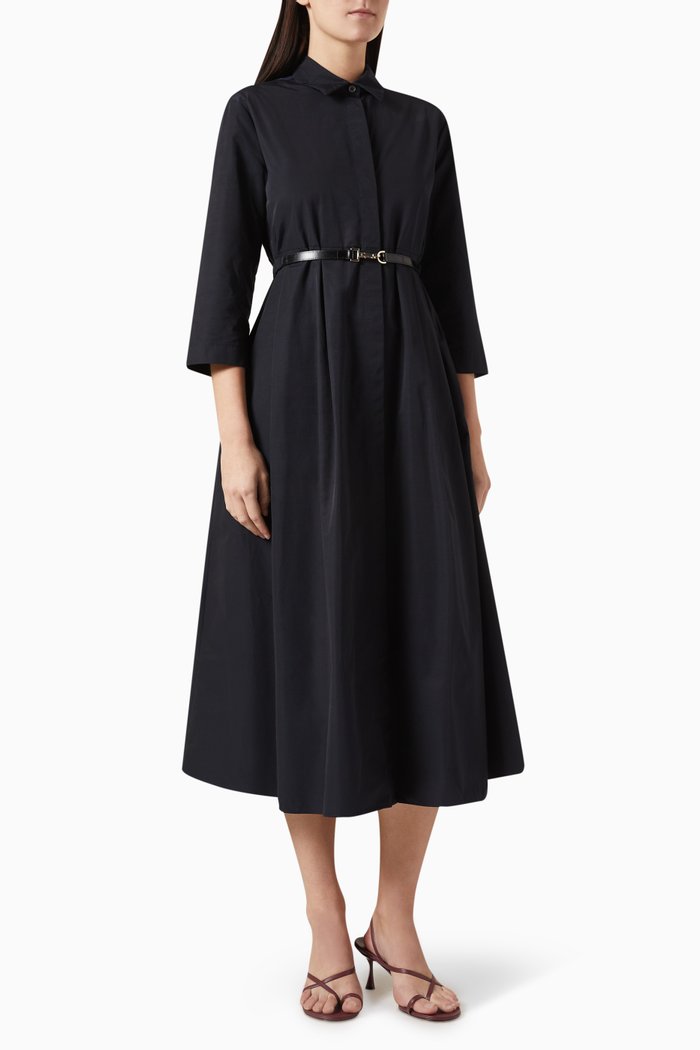 Emilia Midi Dress in Cotton Faille, Blue
