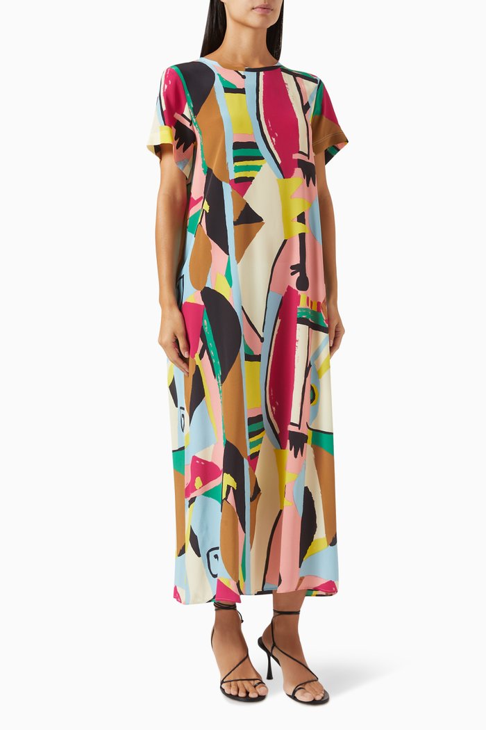

Orchis Midi Dress in Silk Crepe de Chine, Multicolour