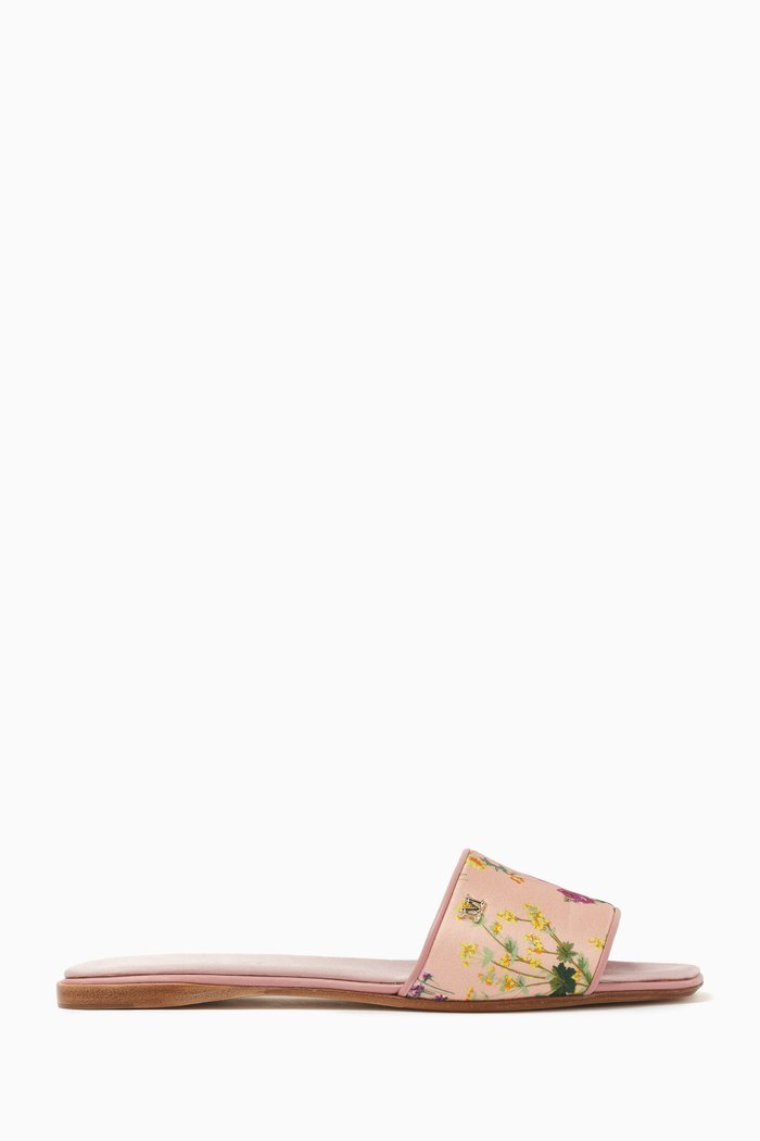 Titty Printed Slide Sandals in Silk, Pink