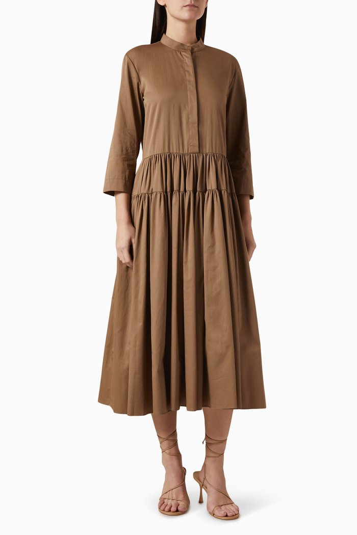 

Elena Midi Dress in Cotton Satin, Brown