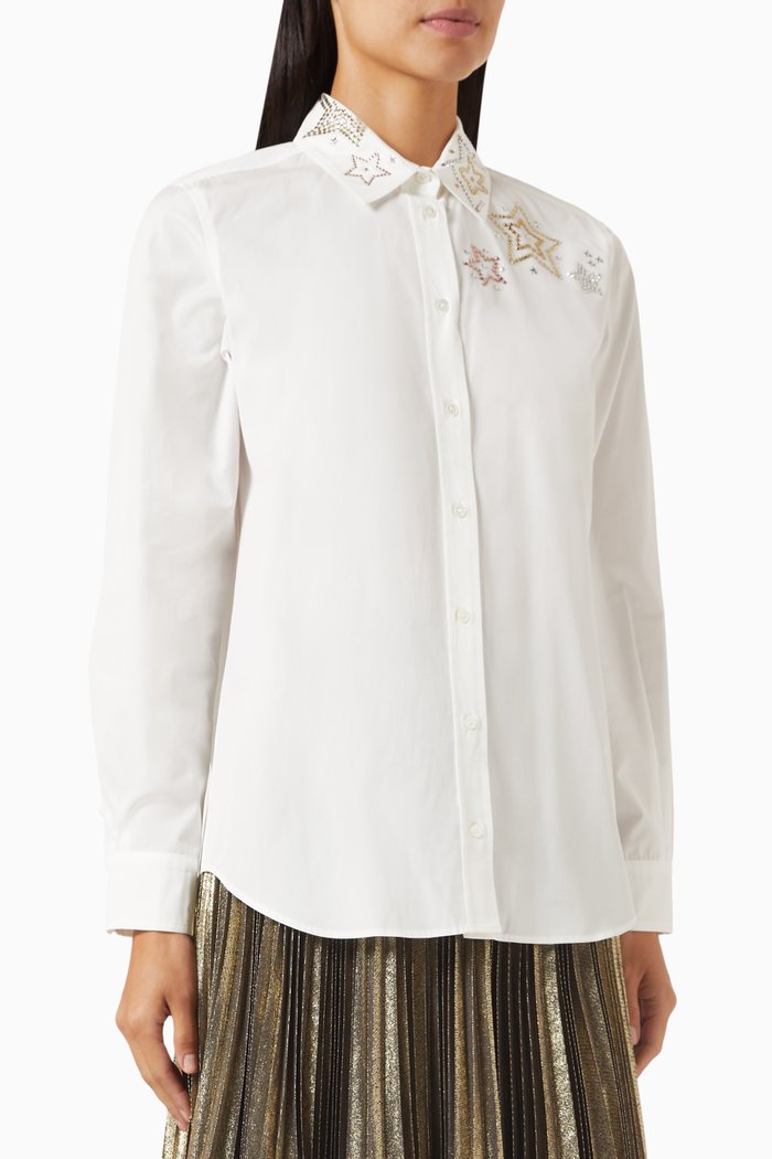 

Donnola Embellished Shirt in Cotton Poplin, White