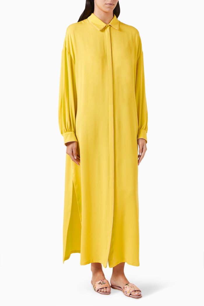 

Zebra Maxi Shirt Dress in Silk, Yellow