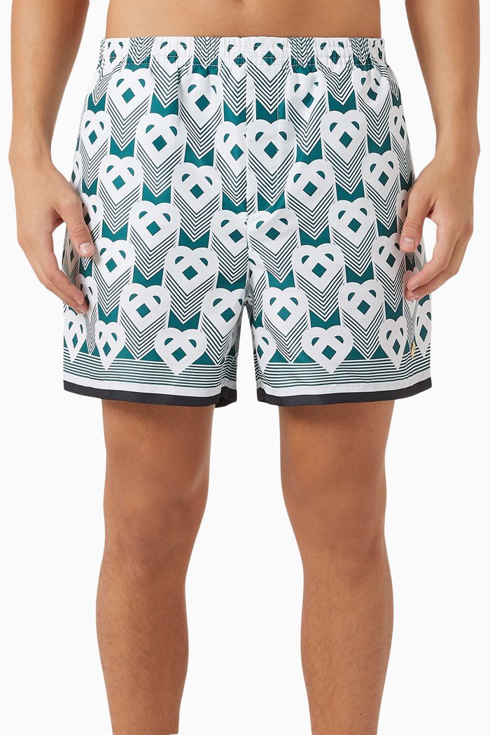 

Heart Monogram Swim Trunks, Green