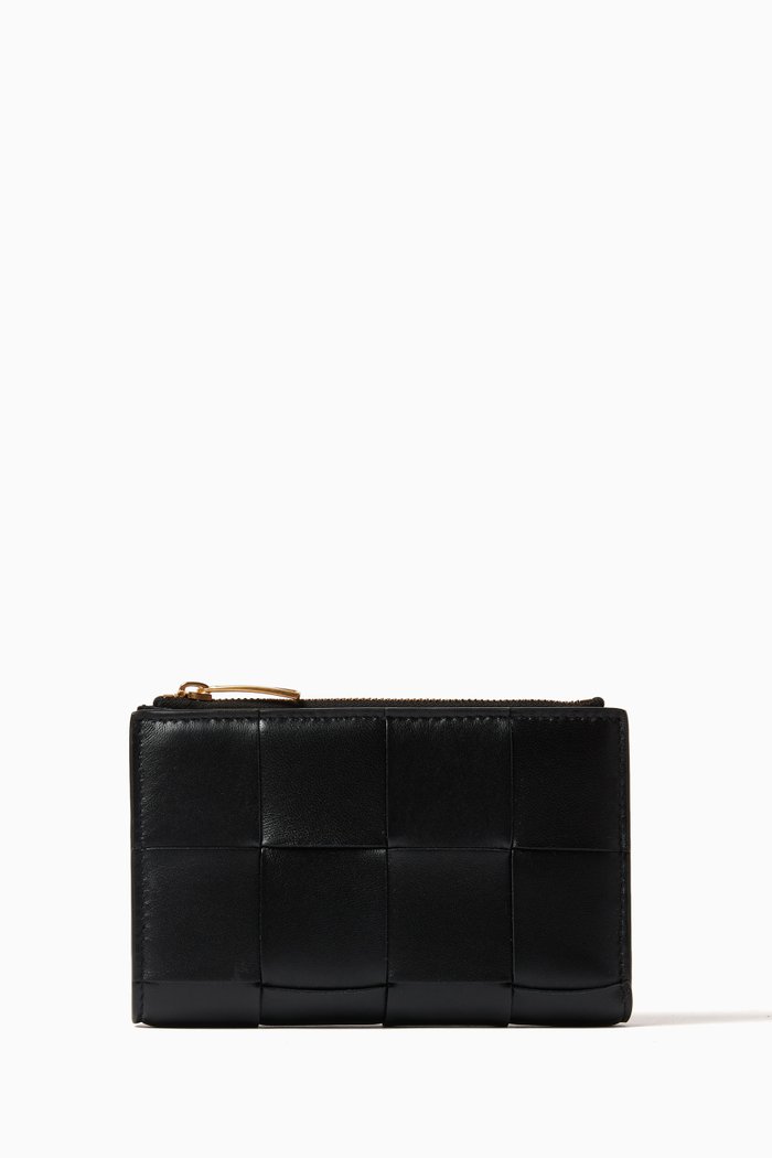 

Zip Wallet in Intreccio Leather, Black