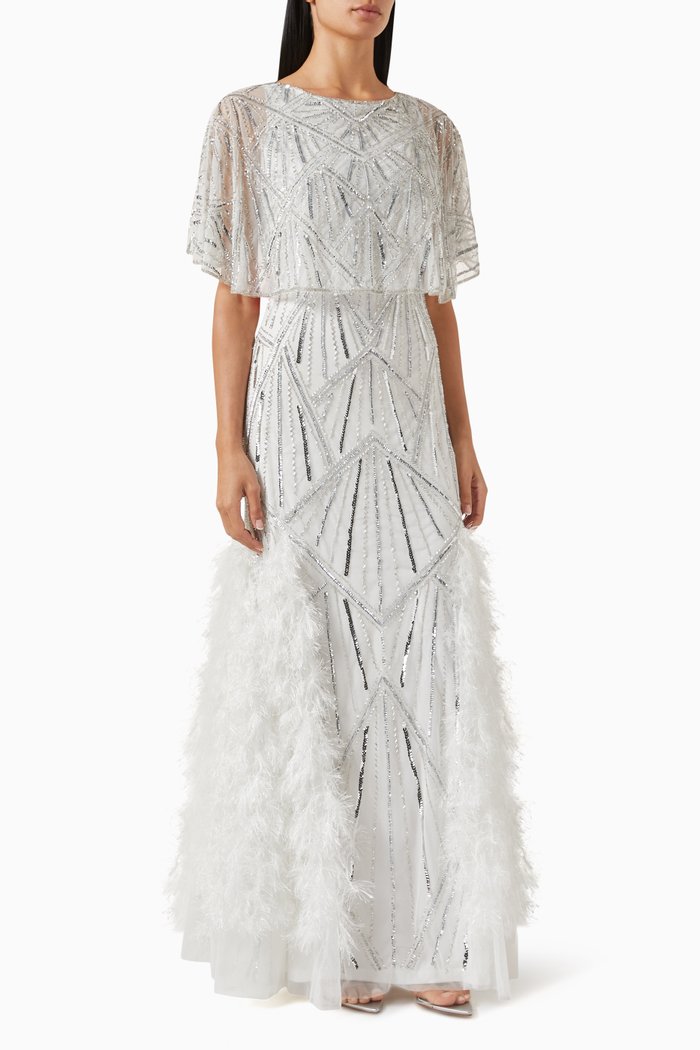 

Bead & Feather-embellished Dress, White