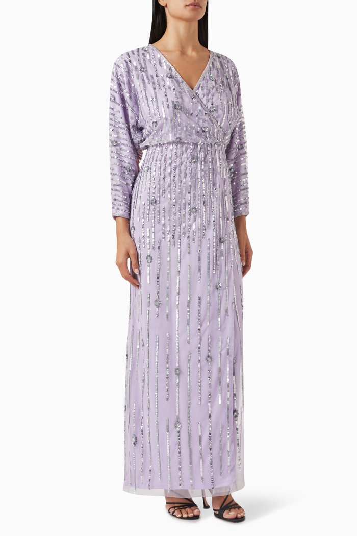 Bead-embellished Wrap Dress, Purple