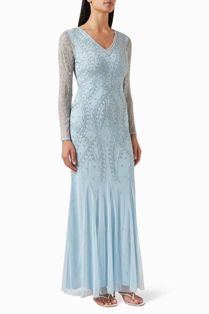 

Bead-embellished Maxi Dress, Blue