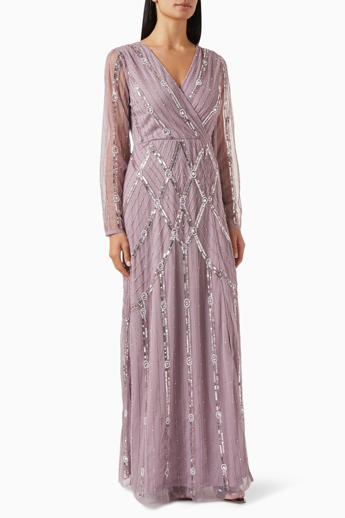 Sequin-embellished Maxi Dress, Purple
