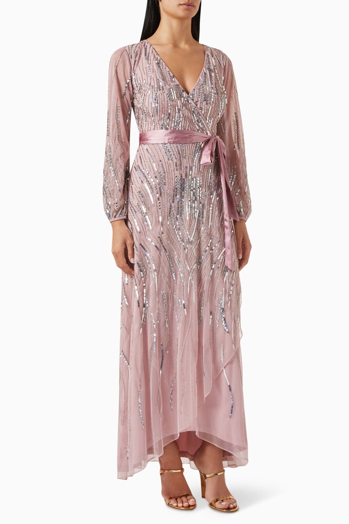 

Sequin-embellished Wrap Dress, Pink