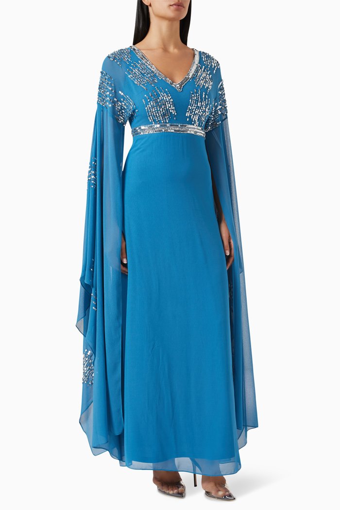 

Sequin-embellished Maxi Dress, Blue