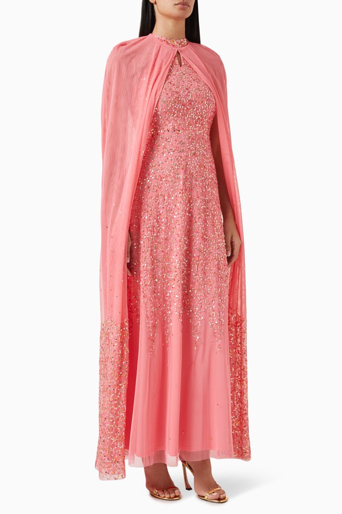 

Sequin-embellished Cape Dress, Pink