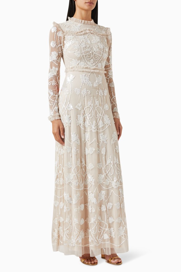 

Sequin-embellished Maxi Dress, Neutral