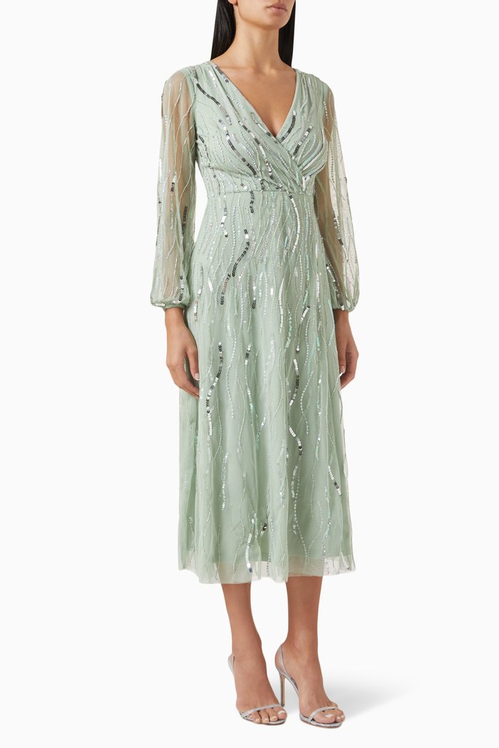 

Sequin-embellished Wrap Midi Dress, Green