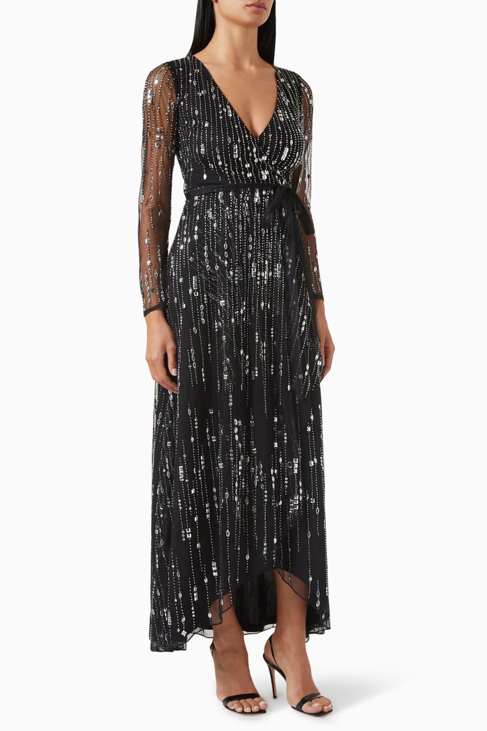 

Sequin-embellished Wrap Dress, Black